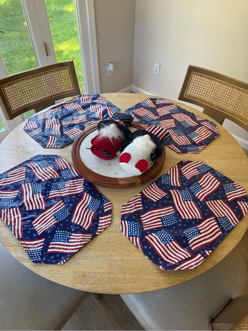 Patriotic American Flag Placemats - Red, White & Blue & Decorative Gnomes Bundle